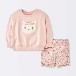 Baby Girls' 2pc Cat Applique Sweatshirt & Bike Shorts Set - Cloud Island™ Pink -Cloud Island Shop GUEST e29995dc f6c7 42d0 886f 3ce8c2f5ffb9