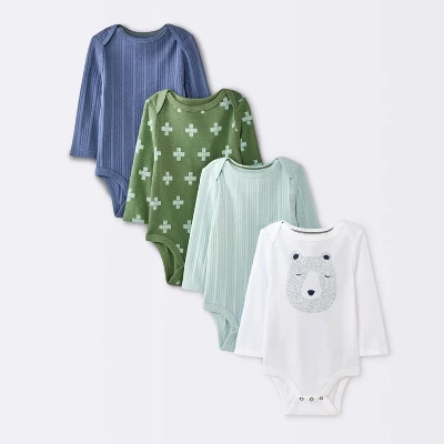 Baby Boys' 4pk Bear Long Sleeve Bodysuits - Cloud Island™ Ivory/Blue/Green 6 Baby Boys' 4pk Bear Long Sleeve Bodysuits - Cloud Island™ Ivory/Blue/Green - Image 4