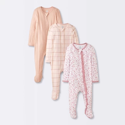 Baby Girls' 3pk Floral Sleep N' Play - Cloud Island™ Peach 6 Baby Girls' 3pk Floral Sleep N' Play - Cloud Island™ Peach - Image 4