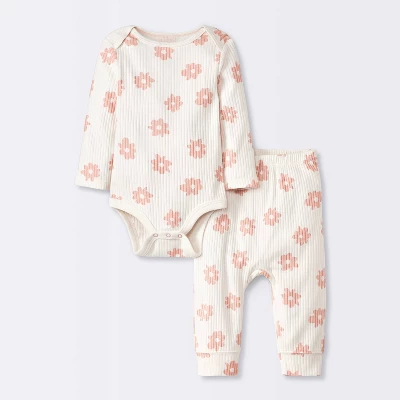 Baby 2pc Floral Wide Ribbed Top & Bottom Set - Cloud Island™ Cream 6 Baby 2pc Floral Wide Ribbed Top & Bottom Set - Cloud Island™ Cream - Image 4