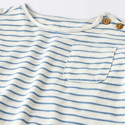 Baby Girls' 2pc Striped Pocket T-Shirt & Bike Shorts Set - Cloud Island™ Blue 4 Baby Girls' 2pc Striped Pocket T-Shirt & Bike Shorts Set - Cloud Island™ Blue - Image 2