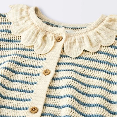Baby Girls' 2pc Striped Peter Pan Collared Sweater Set - Cloud Island™ Blue 4 Baby Girls' 2pc Striped Peter Pan Collared Sweater Set - Cloud Island™ Blue - Image 2